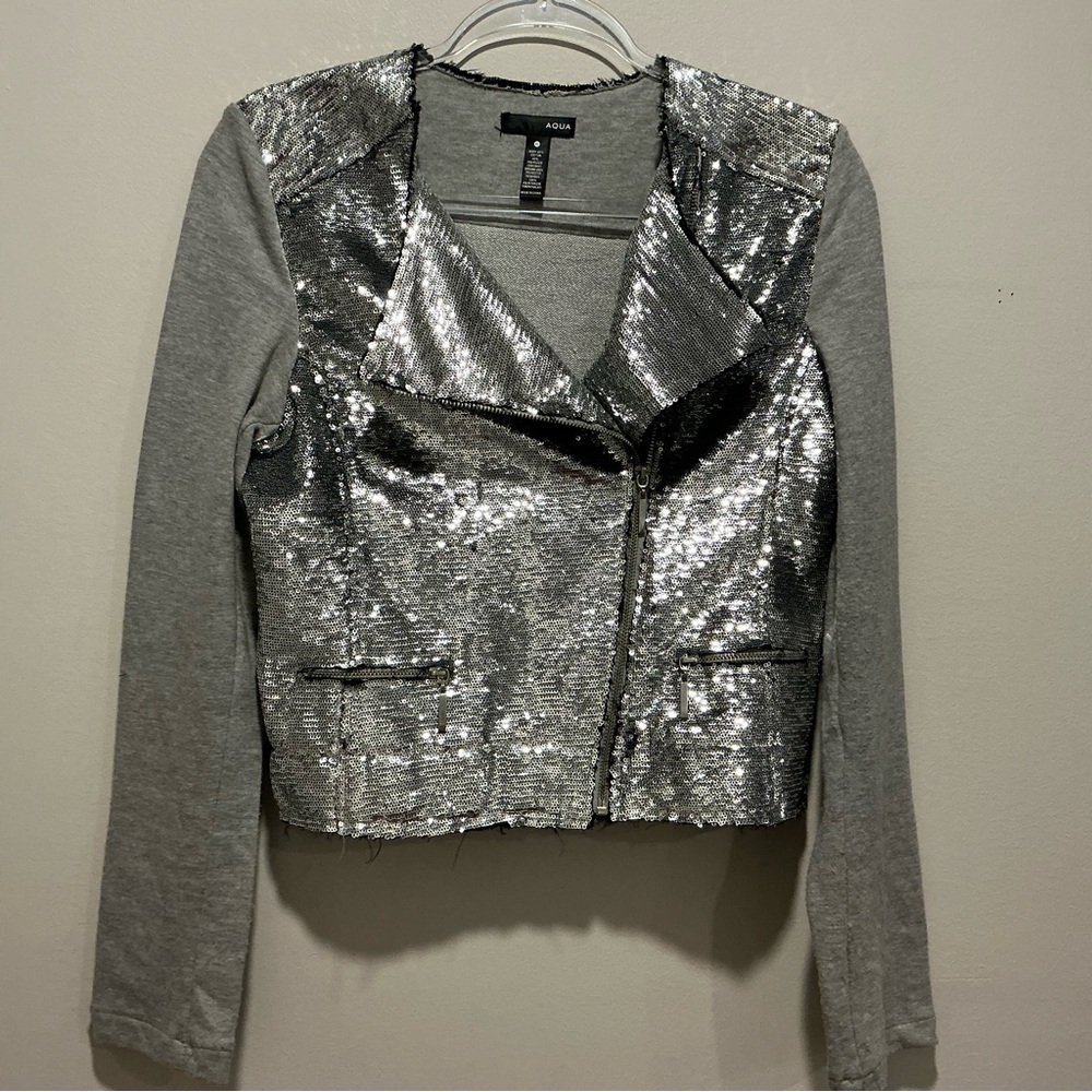 Aqua sequin silver jacket Size M